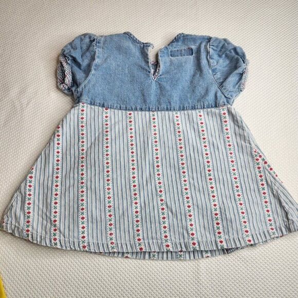 Vintage 90s Esprit Baby Denim Blue Jean Dress 12 mo Flowers - Picture 5 of 7